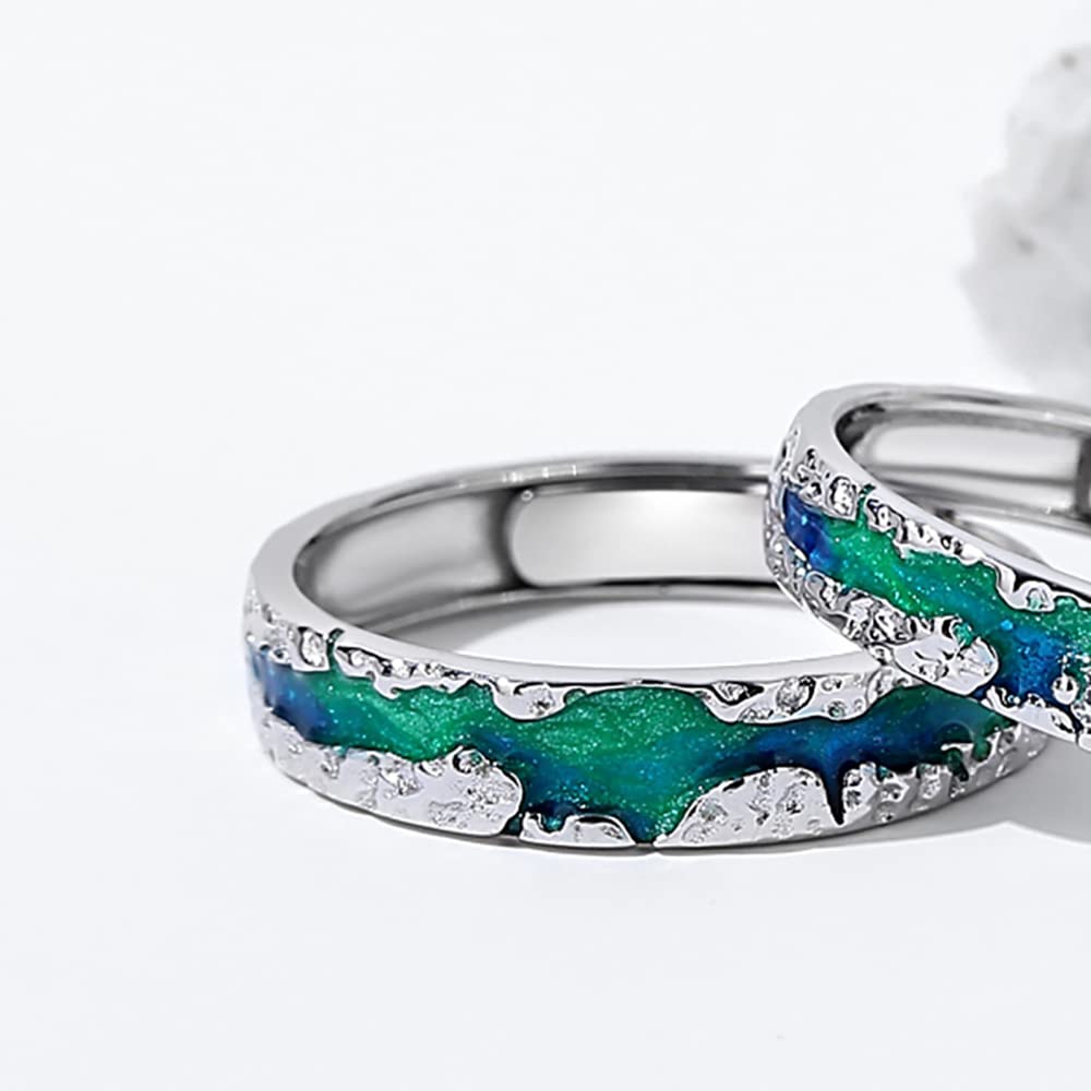 Nothern Light Aurora Polaris Coppia di anelli per lui e lei in argento Sterling 925 cielo stellato abbinato, anelli di fidanzamento con promessa, anelli di fidanzamento aperti e regolabili