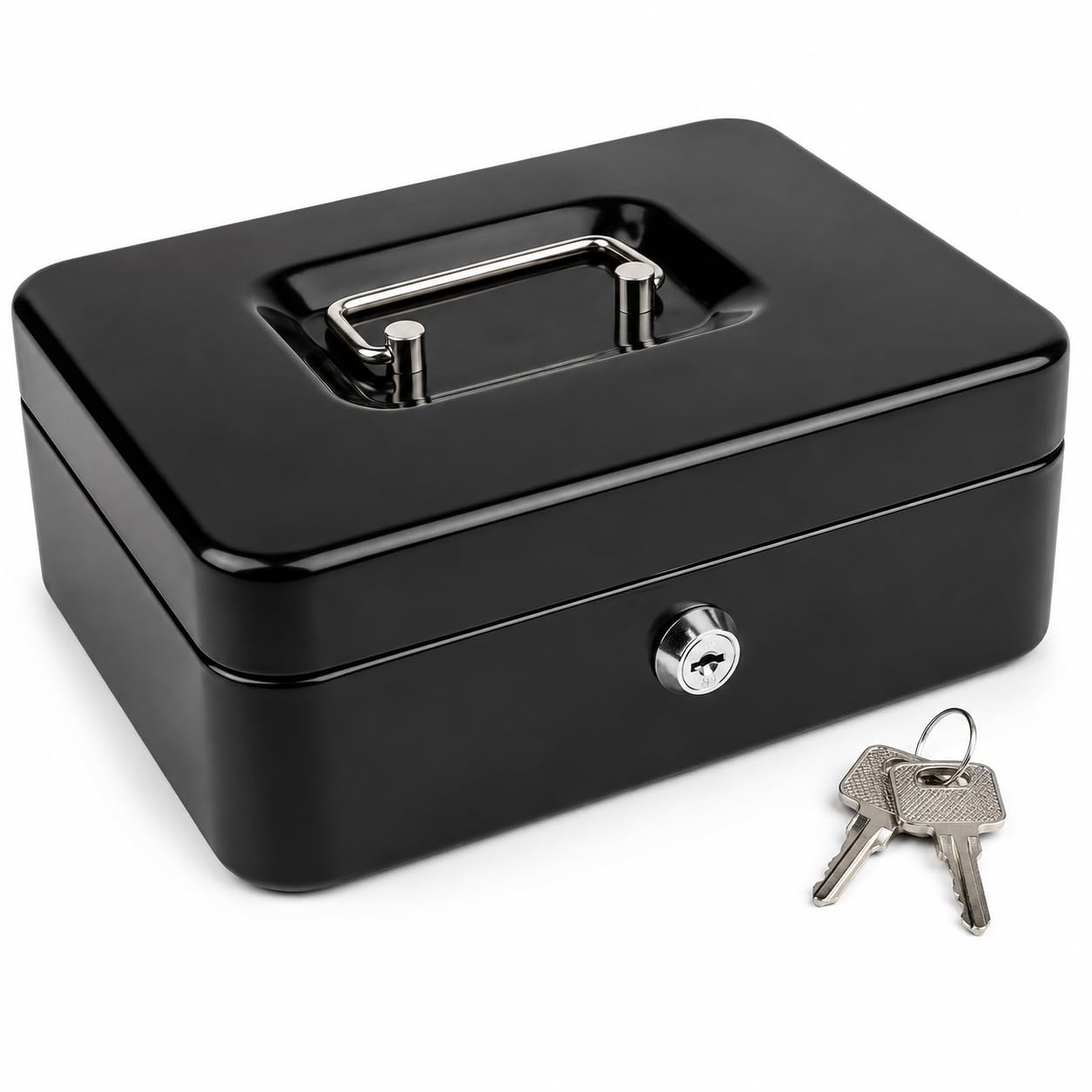 Lockable Cash Box with Coin Tray, Portable Money Box for Home & Shop | Heavy-duty construction, 2 keys included, removable organizer tray, large bottom compartment, ideal for cash and valuables.-image-42