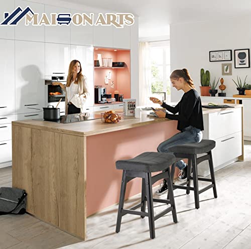 MAISON-ARTS-Black-Counter-Height-Bar-Stools-Set-of-2-for-Kitchen-Counter-Solid-Wood-Legs-with-Faux-Leather-Saddle-Seat-Farmhouse-Barstools-for-34-38-Counter-Island-Upholstered-Stools-24in-Height MAISON ARTS Black Counter Height Bar Stools Set of 2 for Kitchen Counter Solid Wood Legs with Faux Leather Saddle Seat Farmhouse Barstools for 34 38 Counter Island Upholstered Stools 24in Height