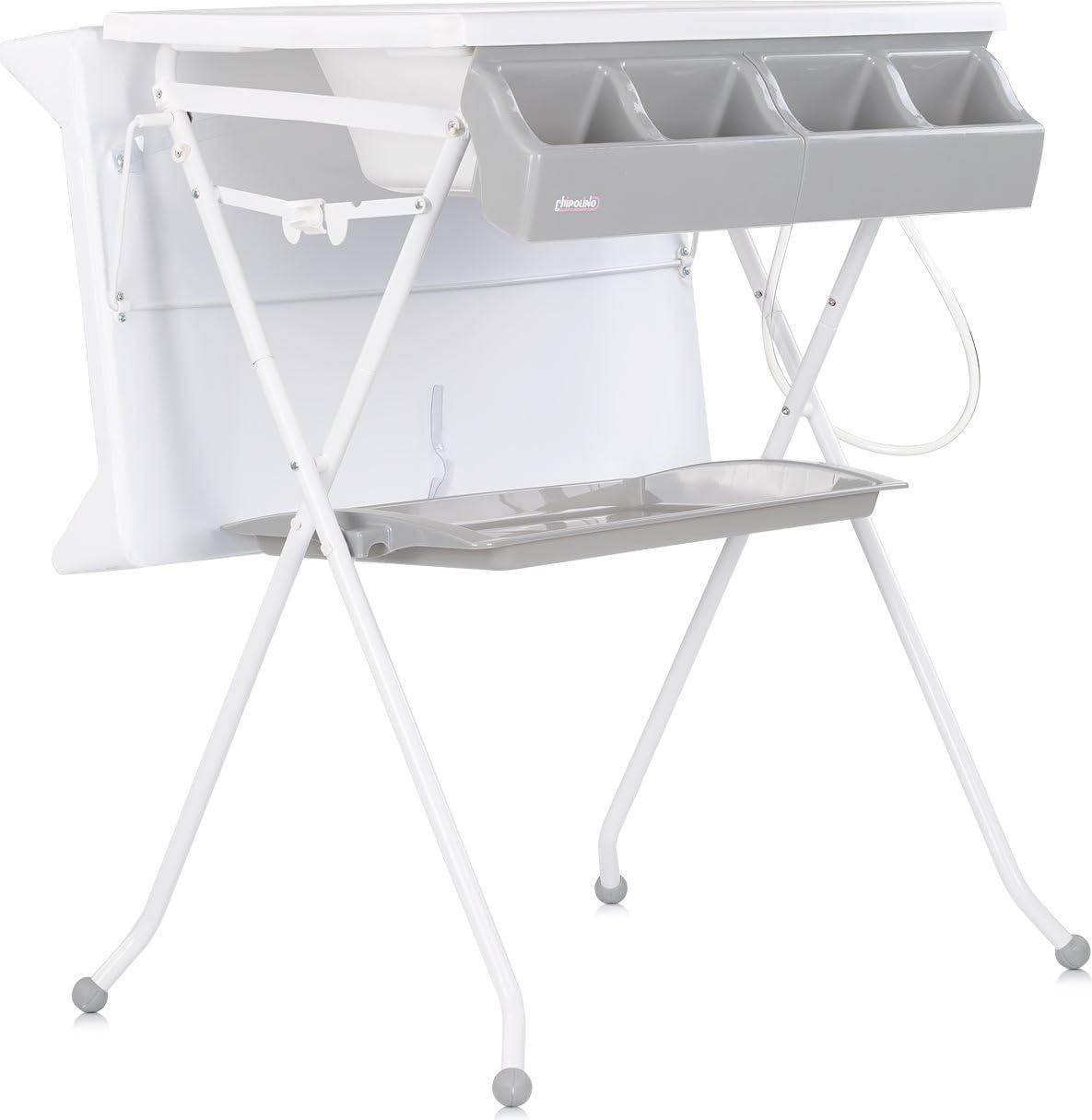 Chipolino Babywanne Wickeltisch 2 in 1 Aqua Zubehörfach klappbar Ständer Stopfen grau