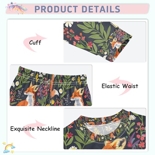 senya Fox Piant Flower Pajamas Set Long Sleeve Soft Cotton Sleepwear 2 Piece4