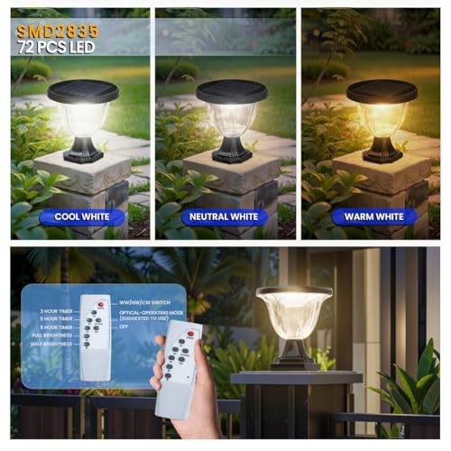 Image of Hardoll Solar Light Outdoor Home for Gate Pillar Garden Waterproof LED Lamp 4000mAh LiFePO4 Battery Auto On Off Remote Control 3 Color Modes Outdoor Wall Light (Pack of 2)