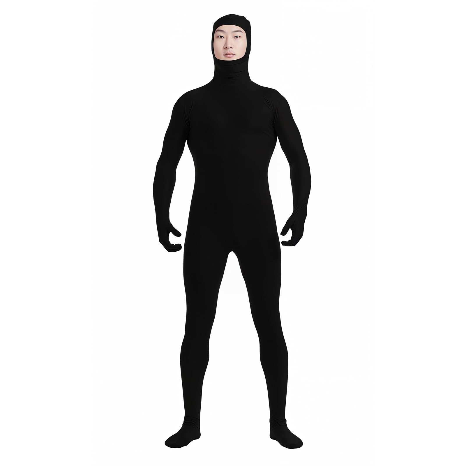 HSEMLIOE Mens Open Face Spandex Zentai Bodysuit Full Body 2nd Skin Tight Suit Stretchy Halloween Costume Unitard,Black,L