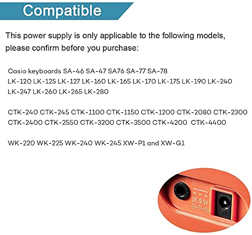 FOX MICRO Power Adapter Compatible with Casio Keyboard CTK-240, CTK-245, CTK-1100, CTK-1150, CTK-1200,LK-165, LK-240, LK-247, LK-280, SA-46, SA-47, SA-76, SA-77, SA-78, WK-220 - Image 3 thumbnail