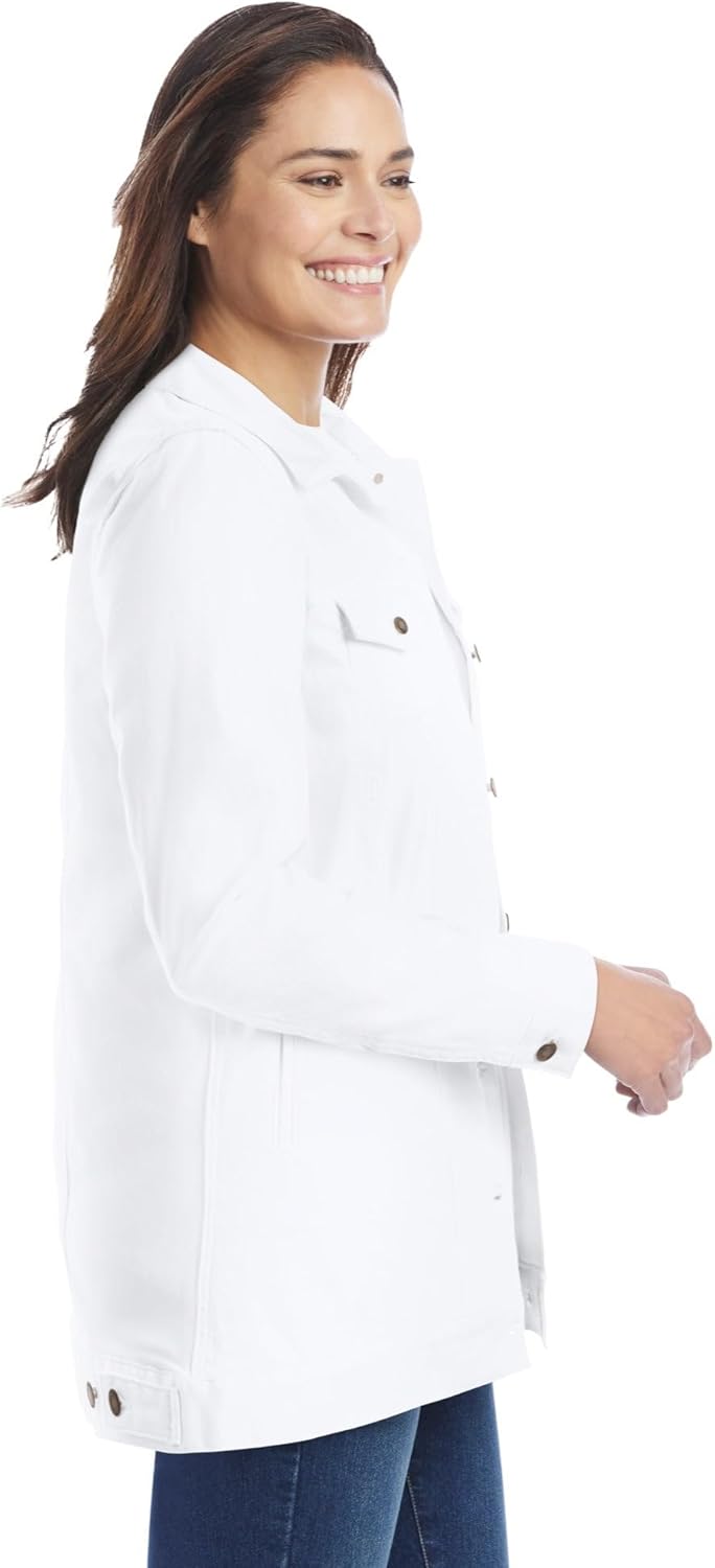 Woman Within Plus Size Long Stretch Denim Jacket Oversized Jean Jacket