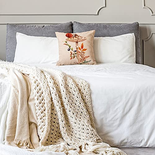 Tudomro 4 Pcs Mushroom Pillow Case 18 X 18 Inch Decorative Square Couch Pillow Cover Cute Cotton Linen Throw Pillowcase For Sofa Living Room Bed Decoration, 4 Styles #TOP6