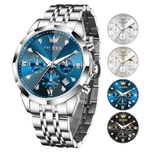 Image of OLEVS Watch Men Stainless Steel Watches Luxury Chronograph Men Wrist Watch | Multifunction,Diamond, Date, Business, Classic,Dress Watch for Men, Gift for Men, reloj de Hombre