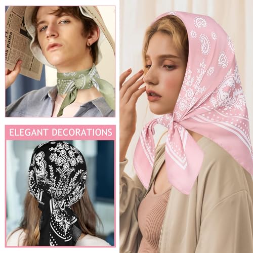 Image of Fishinsea 4 Pcs 27.5'' x 27.5'' Satin Silk Head Scarf Hair Scarves Large Bandanas Neck Scarf for Women Girls