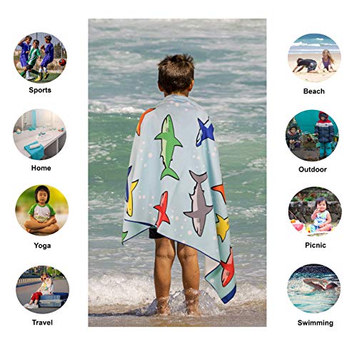 Microfiber Beach Towel For Kids - Thin And Large (30"X60") - Shark - Absorbent, Quick Dry, Sand Free, Lightweight, Blanket - Toddler, Girls, Boys - For Sports, Pool, Picnic, Camping, Travel, Swim #TOP2