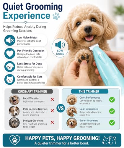 Image of AJIGNA MART Pet Paw Trimmer for Dogs & Cats, Professional Pets Grooming Clipper with LED Light, USB Rechargeable Cordless Low Noise Pet Hair Trimmer for Paw Pads, Face, Eyes, Ears & Sanitary Areas