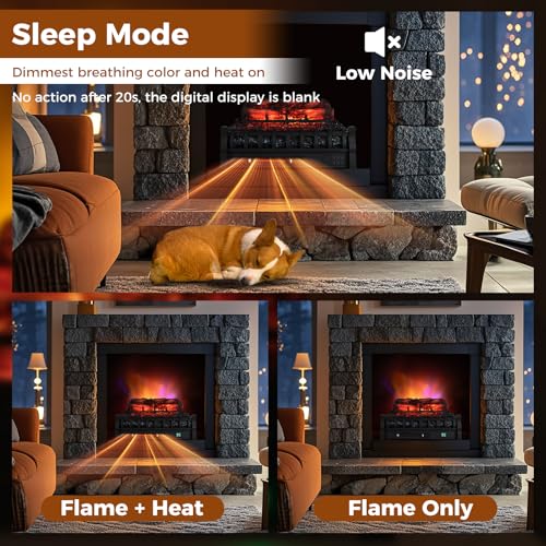 Image of Tangkula 23 Inch Infrared Quartz Electric Fireplace Pinewood Log Heater, Fireplace Insert with Remote Control, Adjustable 3D Flame Colors & Brightness, 8H Timer, Overheat Protection 1500W
