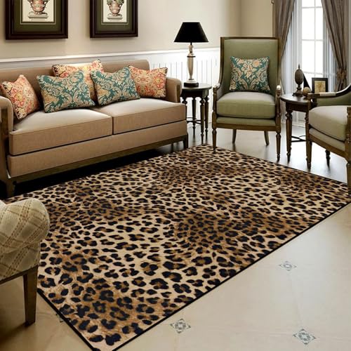 Tapete decorativo rectangular 5x7 con diseño de leopardo miniatura 1