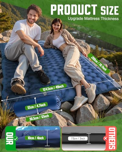 Lorrtta Double Sleeping Mat 192x125x10cm Large Self Inflating Camping Sleeping Mat with Pillow Built-in Pump Portable 2 Person Camping Pad for Outdoor Hiking Backpacking Tent Air Mattress Blue - Image 2