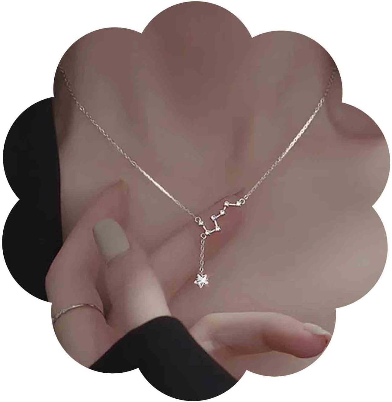 Vintage Star Y Drop Necklace Silver Star Pendant Necklace Cz Crystal Big Dipper Choker Necklace Minimalist Y Lariat Necklace Chain Jewelry for Women