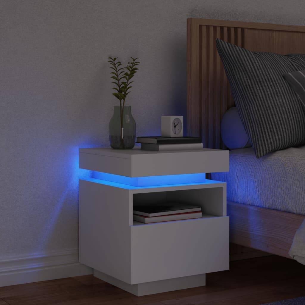YUANCHUTOP LED Floating Bedside Table with Drawer and Shelf, Wall Mounted Nightstand with LED Lights, Floor Stand or Wall Mount, for Living Room Bedroom - White