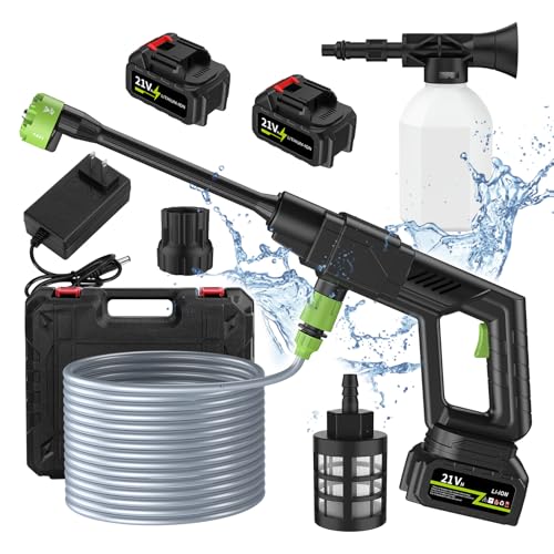 ohfruit Cordless Power Washer 6-in-1 Adjustable Nozzles Portable Pressure Washer with 2 Rechargeable Batteries 21V Pressure Cleaner with Foam Jug for Patio Cleaning and Car Washing Black