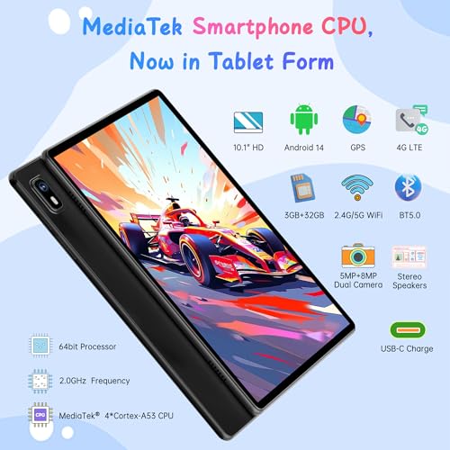 Image of HAOVM Tablet 10 inch Android 14, 4G SIM Unlocked, Kid Tablet with SIM Card Slot, IPS Touch Screen, 2.0GHz Fast Processor, 3GB+32GB+TF Expand,2.4G /5GHz WiFi,8MP Camera, GPS, with Blue case