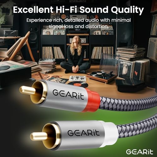 GEARit RCA Cables 1ft OFC, RCA Cables Car Audio with Dual Shielding & Gold-Plated Connectors, RCA Cable for Subwoofer Cable, Hi-Fi System, Amplifier, Active Speakers, Gaming Consoles - 1