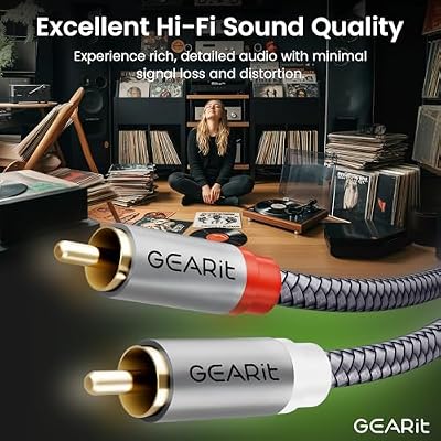GEARit RCA Cables Car Audio 15ft OFC, Audio Cable with Dual Shielding & Gold-Plated Connectors, RCA Cable for Subwoofer Cable, Hi-Fi System, Amplifier, Active Speakers, Gaming Consoles