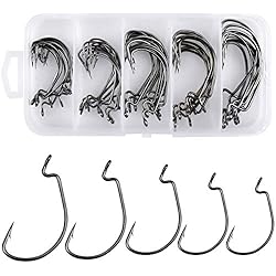 Aparejo Surfcasting 2 Anzuelos Jinlaili Anzuelos de Pesca, 50 Pz Anzuelos de Pesca en 5 Tamaños 2# 1# 1/0# 2/0# 3/0#, Anzuelos de Púas, Pesca Gancho de Acero al Carbono con Caja