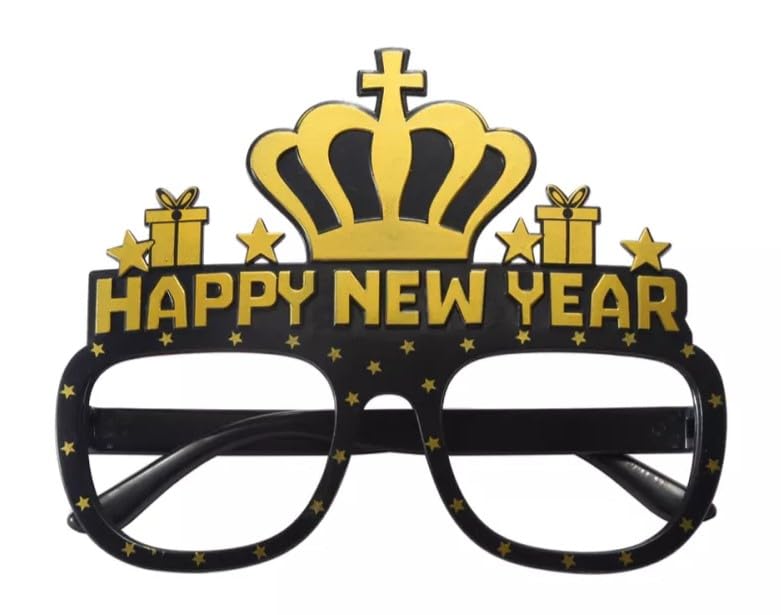 MOONIGHTING Pack of 12 Crown Shaped Holiday New Year's Eve Props Party Favor Gold Black Color Plastic Frame Glasses