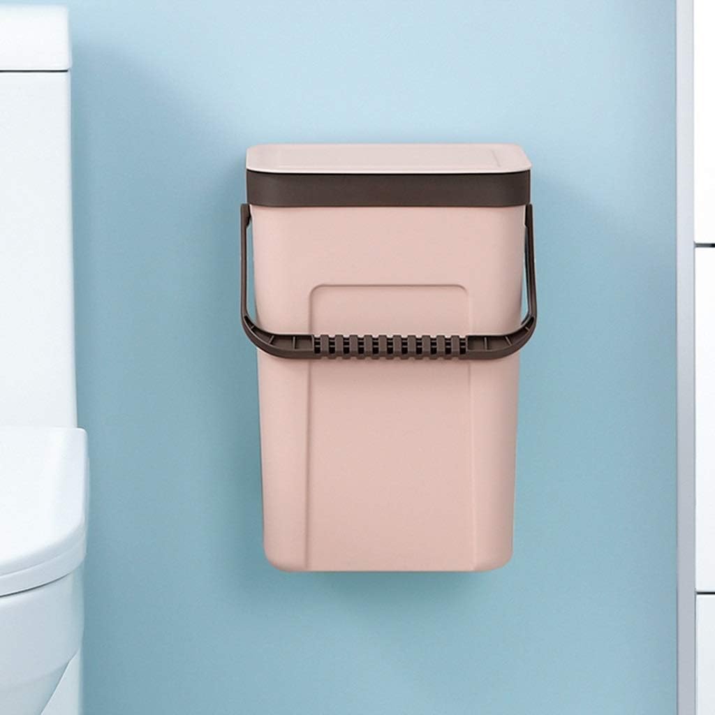 Trash Can with Lid Wall Mounted Trash Can Kitchen Compost Container Hanging Trash Can for Bathroom Bedroom Rubbish Bin/Black/s,Pink-L