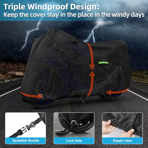 Image of Motorcycle Cover Waterproof for Yamaha R1 R3 R6 R7 R9, Heavy Duty Outdoor Sun Rain Snow UV Dust All Weather Protection Motorbike Cover with Soft Cotton Lining & Lock Hole