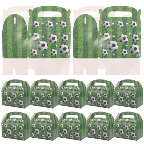 Healeved Lot de 12 Boîtes à Friandises Portables en Papier Robuste, Forme Ballon de Football avec Poignées, Petites Boîtes à Dragées pour Fête...