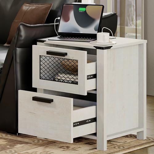 Image of WAMPAT TV Stand Set with Charging Station for 85 inch TV, Antique White