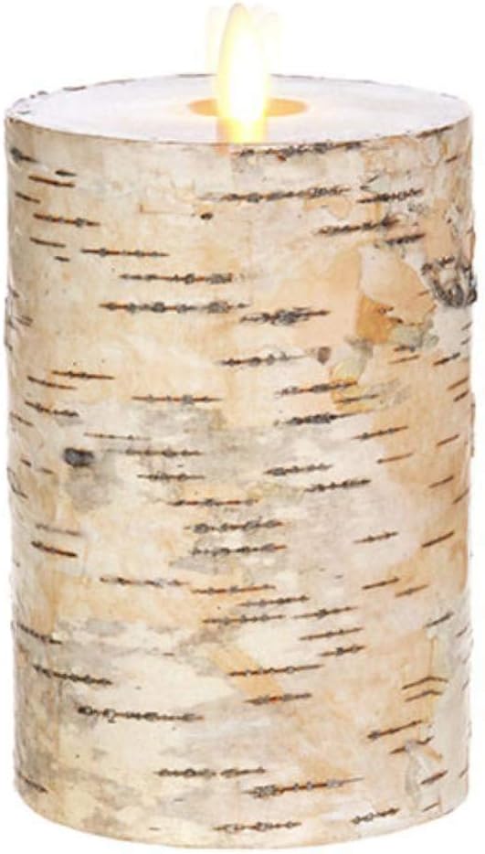 Raz Imports 4"X7" Moving Flame Birch Wrapped Pillar Candle Flameless
