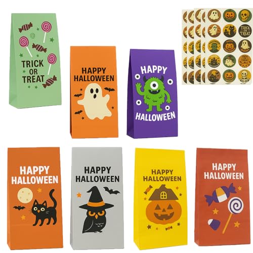 Halloween Bags 84 Pcs Candy Bags for Trick-or-Treating + 90 Stickers Halloween Party Bags for Treats Snacks Party Supplies