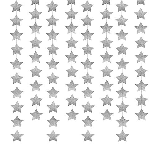 52 Feet Star Paper Garland Whaline Bunting Banner Hanging Decoration for Wedding Holiday Party Birthday, 2.75 Inches (Silver)