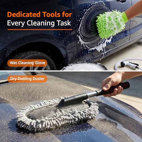 Image of Amazon Basics Duster & Hand Glove for Interior & Exterior Car Care-Combo of 2 (Multicolor)