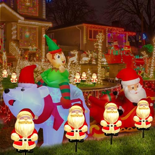 Upgraded 6-Pack Solar Christmas Garden Stake Lights, Outdoor Waterproof Solar Santa Claus Stake Christmas Pathway Lights for Garden Decorations Lawn Pathway Patio (8 Modes) - Image 5