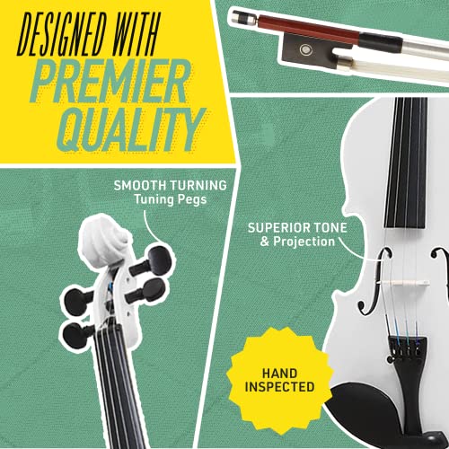 Image of Mendini By Cecilio Violin 4 /4 Full Size For Beginners - Fiddle Solidwood Kit with Hard Case - Acoustic Violins with Bow, Rosin, Tuner, Extra Strings & Bridge, Shoulder Rest and Lesson Book (White)