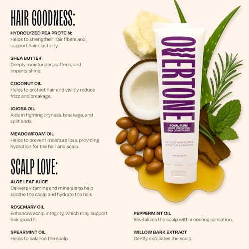 Image of Overtone Daily Color Depositing Conditioner - 4.5oz Temporary Coloring Conditioner with Shea Butter & Coconut Oil - Refresh Color & Prevent Fading- Vegan & Cruelty-Free, Purple for Brown is Royal Plum