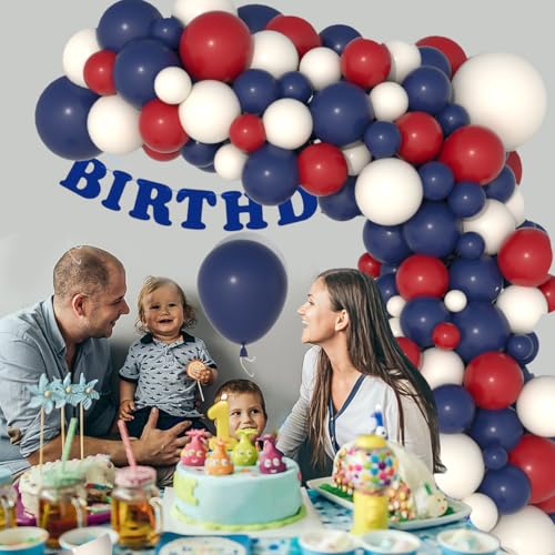 Navy Blue Red Balloon Garland Arch Kit, 142PCS Red Sand White Night Blue Balloons for Birthday Wedding Engagement Patriotic Baseball Graduation Nautical Party Decorations by Cunnikku - Used condition - Image 4