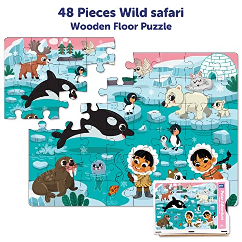 Image of Mini Leaves 48 Piece Wooden Puzzle for Kids & Adults - Polar Adventure Jigsaw Puzzle - Fun & Challenging Floor Wooden Puzzle Game - Gift for Adults and Kids - Safe & Durable Educational Toys