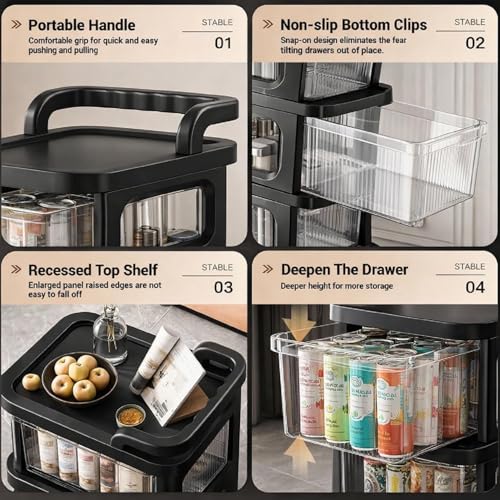 Image of 2 Tier Plastic Storage Drawer /Spacious Organizer with Handle| Modular Storage Rack for Home /Kitchen /Office | Black