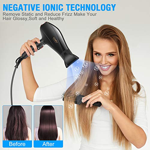 Professional Salon Hair Dryer, CONFU 1875W Negative Ionic Fast Drying Blow Dryer, AC Motor Hair Blow Dryer with Diffuser & 2 Concentrator Nozzles for Long Thick Hair