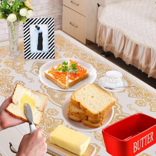 Image of Ceramic Butter Dish with Wooden Lid, Airtight Butter Keeper for Counter or Fridge with Stainless Steel Multipurpose Butter Knife, Butter Container with Double High-Quality Silicone(Red)