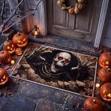 Klyyo Clyro Halloween 3D Illusion Skull Door Mat 20 x 32 Inch Spooky Non-Slip Floor Doormat Skeleton Halloween Welcome Door Rug Gothic Home Decoration for Front Doors Bathroom Bedroom Decorative Gift