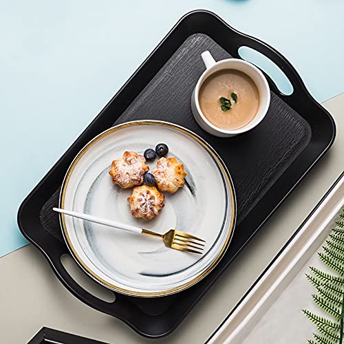 Cedilis 3 Pack Black Serving Trays With Handles,16 X 11In Rectangular Non Skid Multi-Purpose Plastic Ottomantray For Restaurant thumb #4