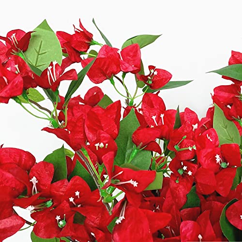 Pack Of 20Pcs - Artificial Bougainvillea Flowers Silk Floral Stems Hanging Flower Vines For Wedding & Home Decoration, Table And Vase Decor - 30.5 Inch (Red) #TOP6