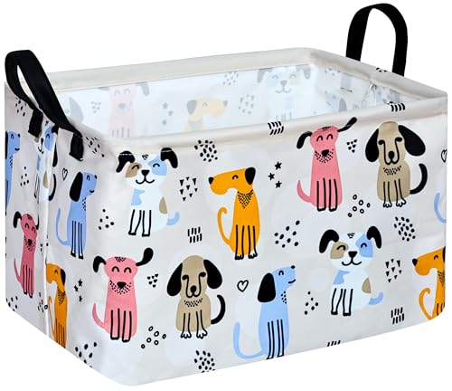 Image of Rectangle Gift Storage Basket Home Shelf Storage Basket Organizer Box Clothes Laundry Hamper Nursery Basket Laundry Basket with Handles (Dog)