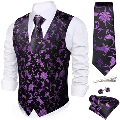 Image of Barry.Wang Mens Suit Vest Paisley /Flower Silk Jacquard Waistcoat Ties Set Formal /Leisure 5PCS