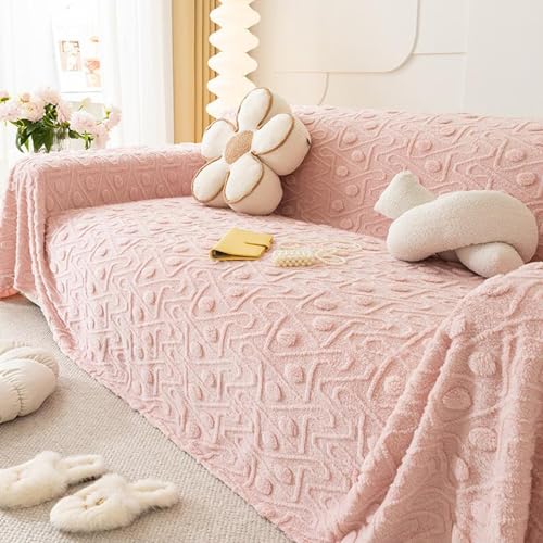 Pink Plush Sofa Throw Cover for L Shaped Couch Anti Slip Large Blanket for Sofas Multi Purpose Furniture Decor 180X130cm Cozy Living Room Accent