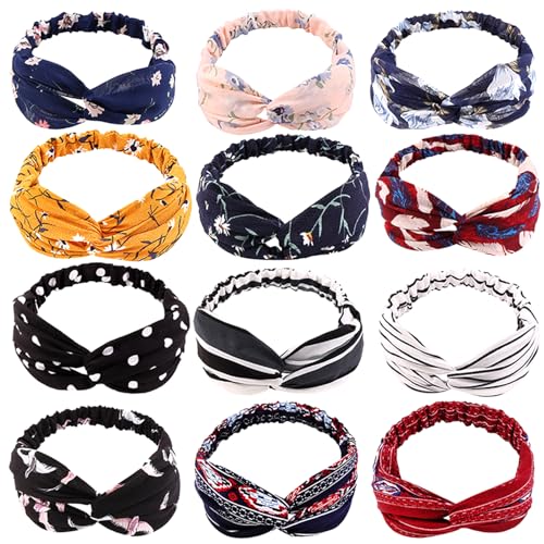 Foto von Stirnbänder für Frauen, Viccess 24 Stück Haarband für Damen Boho Druckmuster, Stoff, Dehnbare, Weiches Baumwolltuch, Haarband Sommer für Damen für Verschiedene Kleidungsstile zum Kombinieren