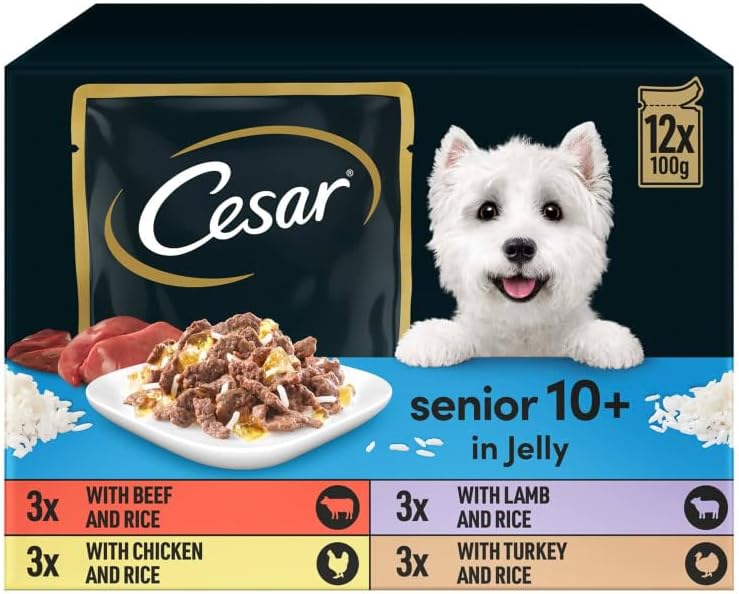 Cesar Senior 10+ Deliciously Fresh Wet Dog Food Pouches in Jelly Made