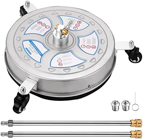 16" Pressure Washer Surface Cleaner - 4000 PSI Power Washer Surface Cleaner Attachment with 1/4" Quick-Connect, 2 Extension Wand for Cleaning Driveway, Sidewalk, Garden, Patio Surface Cleaner
